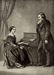 Robert Schumann (1810-1856) s manželkou (tisk)