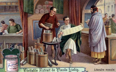 římský knihkupec. Chromolitografie, Liebigův snímek.