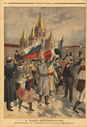Ruští dobrovolníci v Petrohradu pro francouzskou expedici z Madagaskaru. Rytina v "" Le petit journal "" 28/04/1895. Selva sbírka.