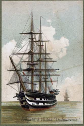 Sail fregata „“Le tourville“““ v roce 1787. Chromolitografie 19. století.