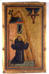 Svatý František z Assises se stigmaty. Malba na dřevě ze 13. století. Florencie, galerie Uffizi.