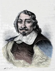 Samuel de Champlain , francouzský průzkumník a kolonizátor (1567-1635). Kolonizátor Kanady. Rytina z roku 1830 podle vážného portrétu od Moncorneta.