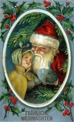 Santa Claus a dítě. Německá pohlednice 19. století.