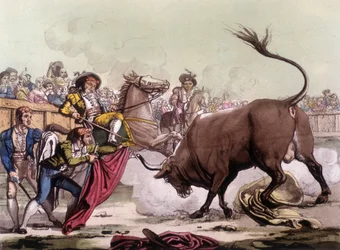 Scéna býčích zápasů ve Španělsku, cca 1820.