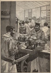 Sea sequim: výroba dýmek z mořského sequimu. Rytina z roku 1885 v „“Les arts et metiers illustres““ od Adolphe BITARDA.