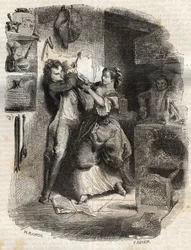 Umazala mi obličej a to vše bylo lahodné - Ilustrace pro „“vyznání“ od Jean-Jacquese (Jean Jacques) Rousseau (1712-1778) - rytina z roku 1849