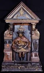 Cedule švec s nápisem dole „“ Saint Crespin““ - vyřezávané dřevo