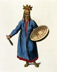 Sibiřský šaman. 19. století rytina