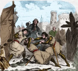 Simon IV Montfort zemřel (1150-1218) francouzský aristokrat, v sídle Toulouse v roce 1218.