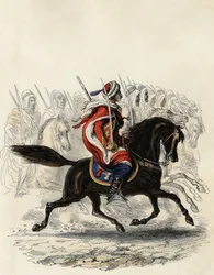 Spahis (indický jezdecký sbor francouzské armády) složený převážně z arabských jezdců vycvičených pro provincii Alžír v roce 1834, d