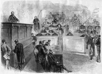 Projev Eugena Rouhera (1814-1884) na tribune du corps legislatif – rytina v „“Le Journal Illustronne““