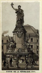 Socha republiky, Place de la Republique v Paříži. Chromolitografie konce 19. století.