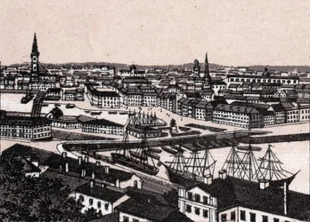 Stockholm, Švédsko: pohled na město (General View). v „“ Svět ilustruje 168 pohledů““ Nedatováno (konec 19. století)