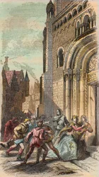 NAMUROISSKÉ POVSTÁNÍ v roce 1256. (Namur nebo Nameur). Rytina z roku 1868 v „Histoire de Belgique od primitivních dob do konce vlády Leopolda I.““ od Theodora Justeho (1818-1888). Soukromá sbírka.