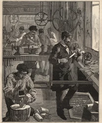 The Art of Tour: Turner Workshop na dřevo. Rytina z roku 1885 v „“Les arts et metiers illustres““ od Adolphe BITARDA.