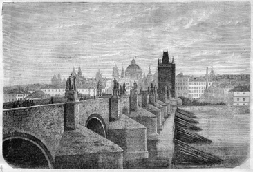 Karlův most v Praze - rytina v „“The Illustrous Journal””