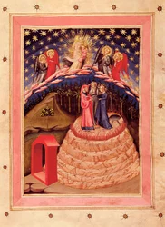 Božská komedie Dante Alighieriho (1265-1321): zobrazení Slávy, z rukopisu ze 14. století (miniatura)