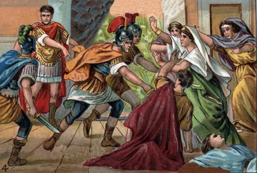 Římský císař Caracalla (188-217) zavraždí svého bratra Getu v náručí jejich matky.
