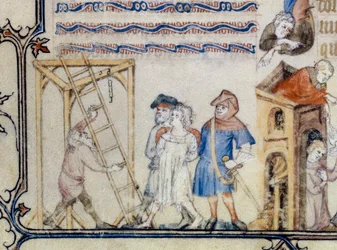 „Balada o oběšencích“. Miniatura ilustrující báseň Francois de Moncorbier dit Villon (1431/1432-1463). 15. století (miniaturní)