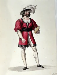 Postava interpretující virilitu v baletu „Il noce di Benevento““ rakouského skladatele Franze Xavera Sussmayra (1766-1803). Ilustrace 19. století