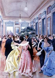 Foyer divadla La Scala (Teatro alla Scala) v Miláně. 1890.
