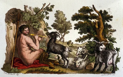 Bůh Pan. Rytina z „“ Dizionario mitologico“““ 19. století