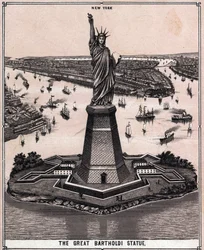 Velká socha Bartholdiho v New Yorku, USA v „Svět ilustruje 168 pohledů““ Nedatováno (konec 19. století)