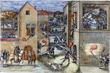 Masakr svatého Bartoloměje (1572).rytina ze 17. století.