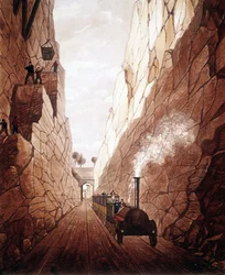 Nová železniční trať mezi Manchesterem a Liverpoolem. Olive Mount Trench. 1832.
