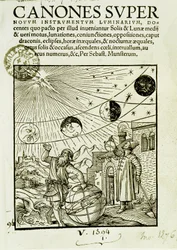 Pohyby Slunce a Měsíce pozorované astronomy - frontispis knihy „“Super Canones““