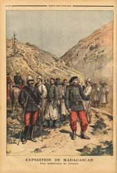 Uniformy armády, kampaňové oblečení pro výpravu z Madagaskaru. Rytina v "" Le petit journal "" 21/04/1895. Selva sbírka.