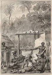 Třetí plavba (1776-1779) kapitána Jamese Cooka (1728-1779): lidská oběť na Tahiti - ilustrace převzata z „Velkých námořníků 18. století““