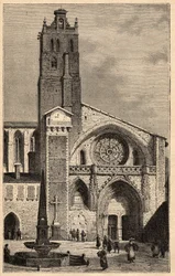 Katedrála v Toulouse - Cathedrale Saint-Etienne de Toulouse - (Saint Etienne) rytina „“ PATRIE“ - PECTUREQUIREQUE POPIS FRANCIE V 6 SVAZTECH LUCIEN HUARD - konec 19. století