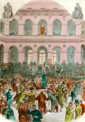 Trash devizových agentů na Bourse de Paris Rytina 1856 Soukromá sbírka