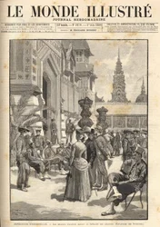 Univerzální výstava 1889 - Domorodí vojáci před Koloniálním pavilonem (Esplanade des Invalides). Obálka “” Le Monde Illustré”” z 01.06.1889.