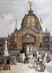 Univerzální výstava, Central Dome v Paříži, rytina z roku 1889