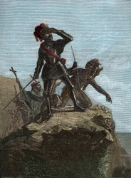 Vasco Núñez de Balboa (1475-1519) - španělský objevitel - Balboa objevuje Tichý oceán v roce 1513 - Dobytí Západu: objev Tichého oceánu Vascem Núñezem de Balboa v roce 1513 - rytina podle obrazu pana Urdanety