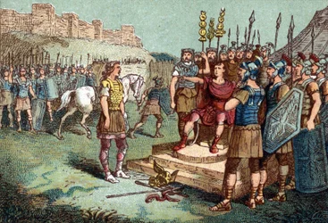 Vercingetorix, galský vůdce, odešel v roce 52 př. n. l. k Juliu Caesarovi.