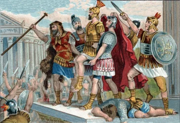Vespasianus (latinsky Titus Flavius Vespasianus) (9-79) byl svými vojáky provolán císařem. Chromolitografie kolem roku 1890.