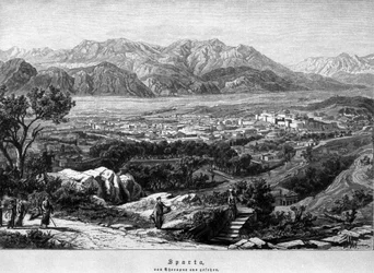 Pohled na Spartu. 19. století rytina.