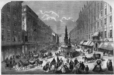 Pohled na Graben ve Vídni, Rakousko. Gravírování v „The Illustrous Universe“