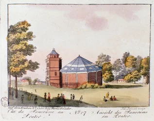 Pohled na Prater Park ve Vídni. Rakousko. Rytina z roku 1815 Soukromá sbírka
