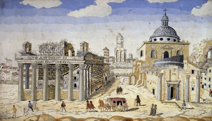 Pohled na Forum Romanum, konec 17. století, scagliola na terakotové podložce