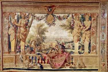 Pohled na hrad Vincennes. Gobelín ze 17. století. Paříž, národní nábytek