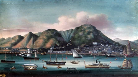 Pohled na přístav Hong Kong (plachetnice a šlapadla)