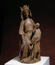 Panna a dítě Dřevěná plastika ze 14. století. Musee Vivenel, Compiegne