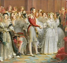 Svatba královny Viktorie s princem Albertem Saským Cobourg Gotha v paláci Saint James v Londýně 10. února 1840 (rytina)