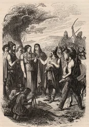 Svatební obřad u Němců. Rytina z roku 1868 v „Histoire de Belgique od primitivních dob do konce vlády Leopolda I.““ od Theodora Justeho (1818-1888). Soukromá sbírka.