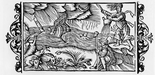 Wizard dishainting a Tempete - in „History of the Northern Nations“ (History of the peoples of the North) od Olause Magnuse, Řím 1555