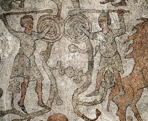 Zápasníci, symbol křesťanství. Dlažba Pantaleone (nebo Pantaleon